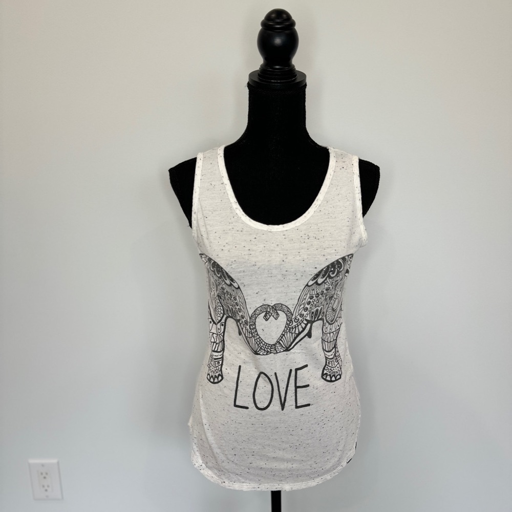 SJS Ivory "Love" Elephants Print Sleeveless Top (M) - Picture 3 of 10
